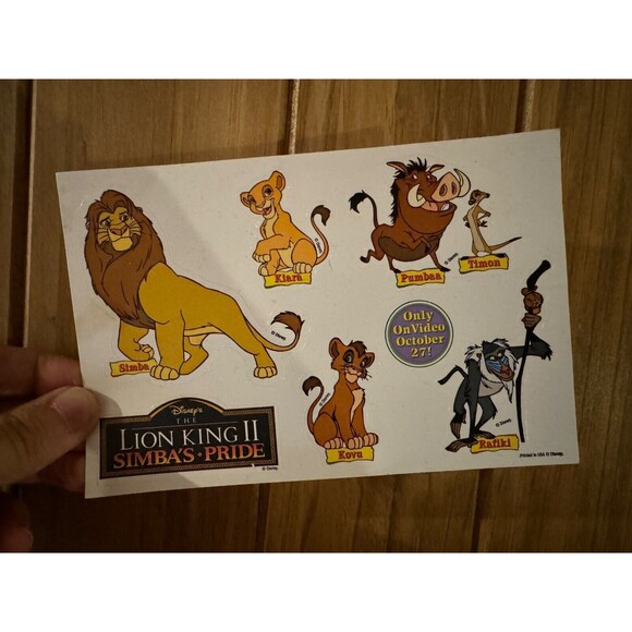 1998 Walt Disney Lion King 2 II Simbas Pride VHS Sticker Sheet RARE Stickers - Picture 1 of 2